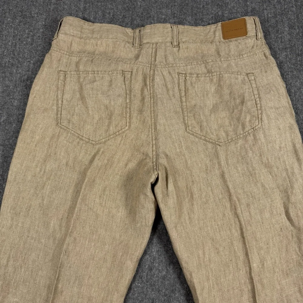 Peter Millar Men's 36 Linen Pants Tan Beige Straight Leg 5 Pocket Casual